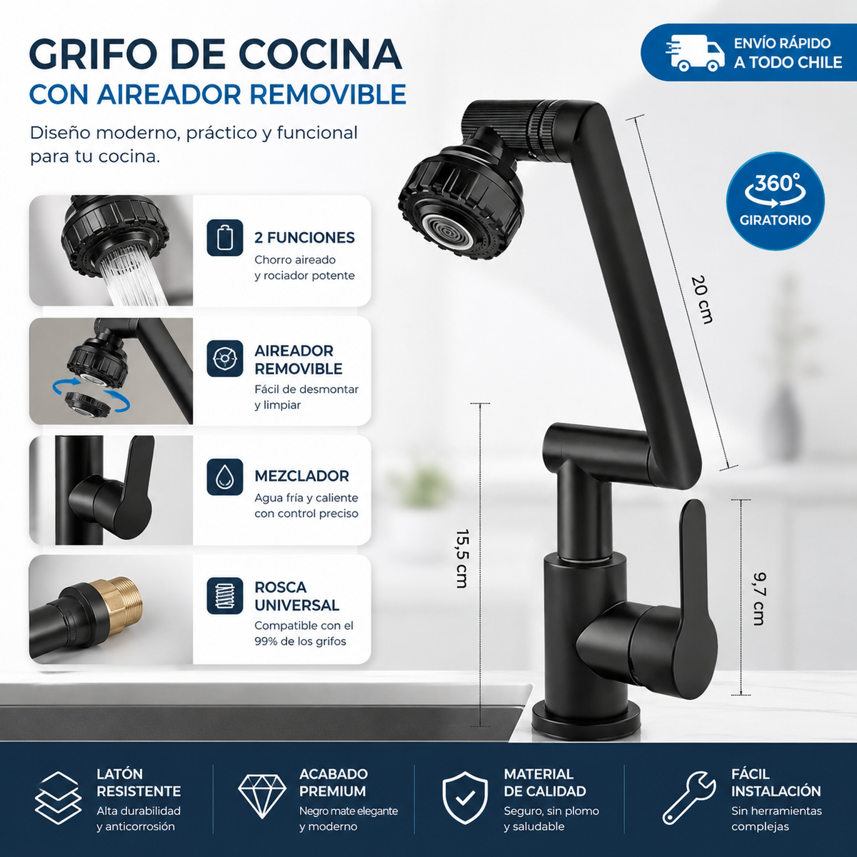 Llave monomando 180 grados